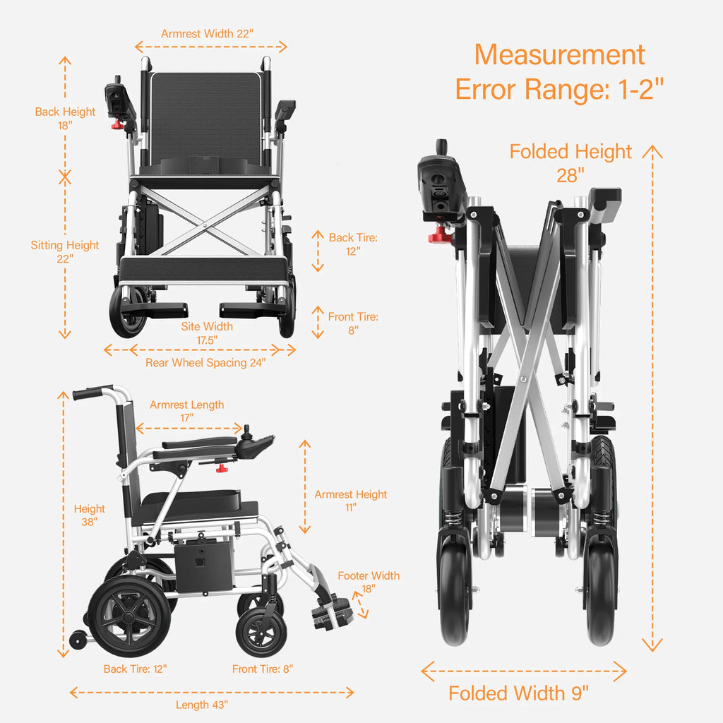 Portable Electric Wheelchair Lightweight Foldable for Adults Seniors
