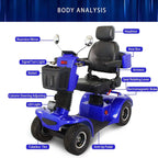 Secure Foldable 4-Wheel Mobility Scooter with Charger & USB Ports, Blue, 350 Lb Limit
