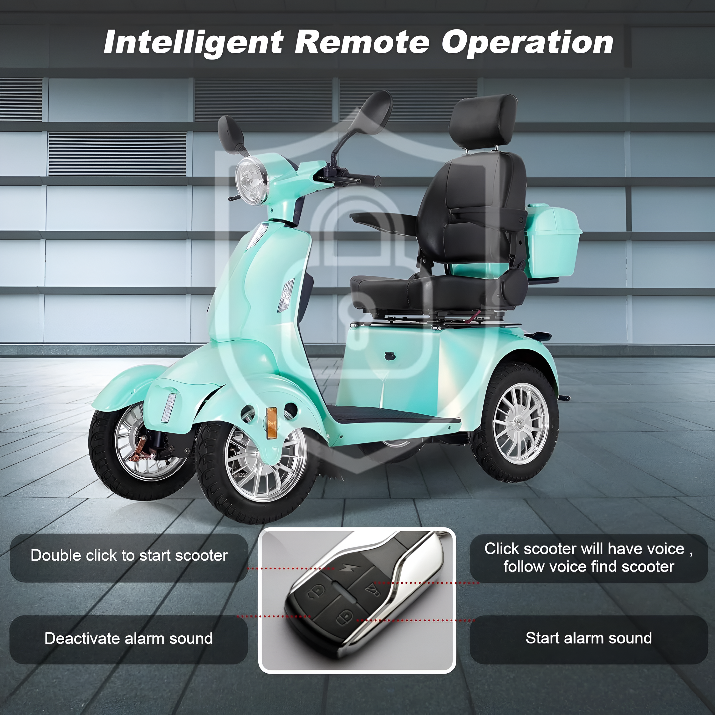 Mobility Scooter with Adjustable Seat & Storage Box, 4-Wheel, 800W Green