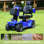 Secure Foldable 4-Wheel Mobility Scooter with Charger & USB Ports, Blue, 350 Lb Limit