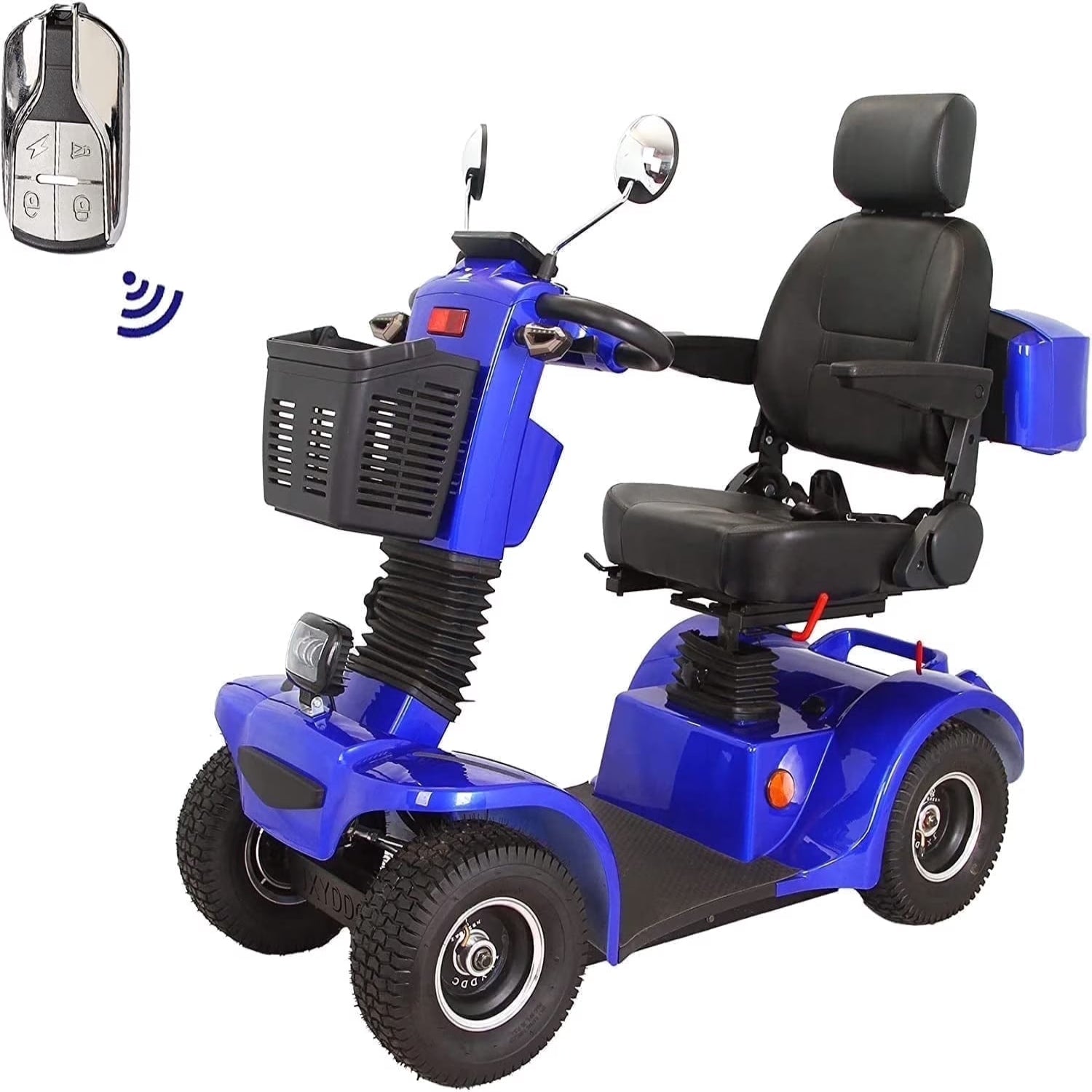 Secure Foldable 4-Wheel Mobility Scooter with Charger & USB Ports, Blue, 350 Lb Limit