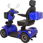 Secure Foldable 4-Wheel Mobility Scooter with Charger & USB Ports, Blue, 350 Lb Limit