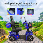 Secure Foldable 4-Wheel Mobility Scooter with Charger & USB Ports, Blue, 350 Lb Limit